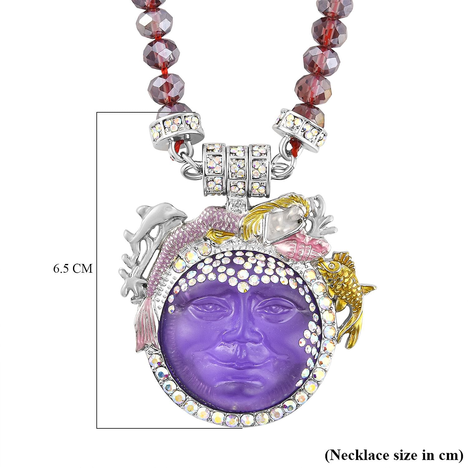 AB Crystal and Simulated Purple Topaz Moon Necklace (Size 22) in Silver Tone