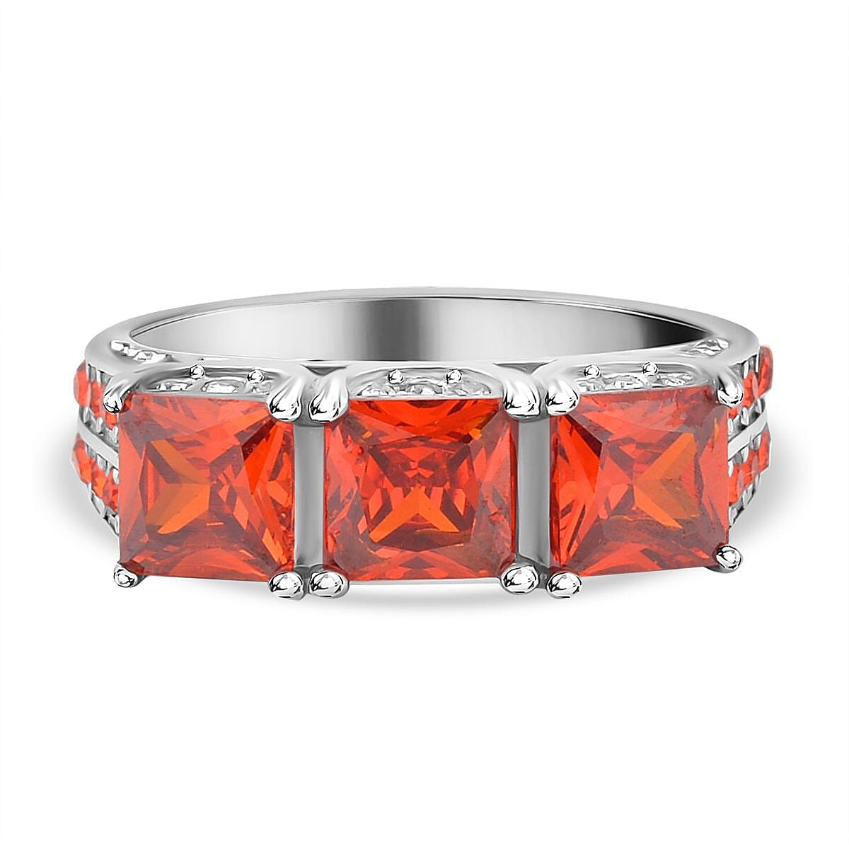 2 Piece Set - Simulated Orange Sapphire Ring and Earrings in Stainless Steel