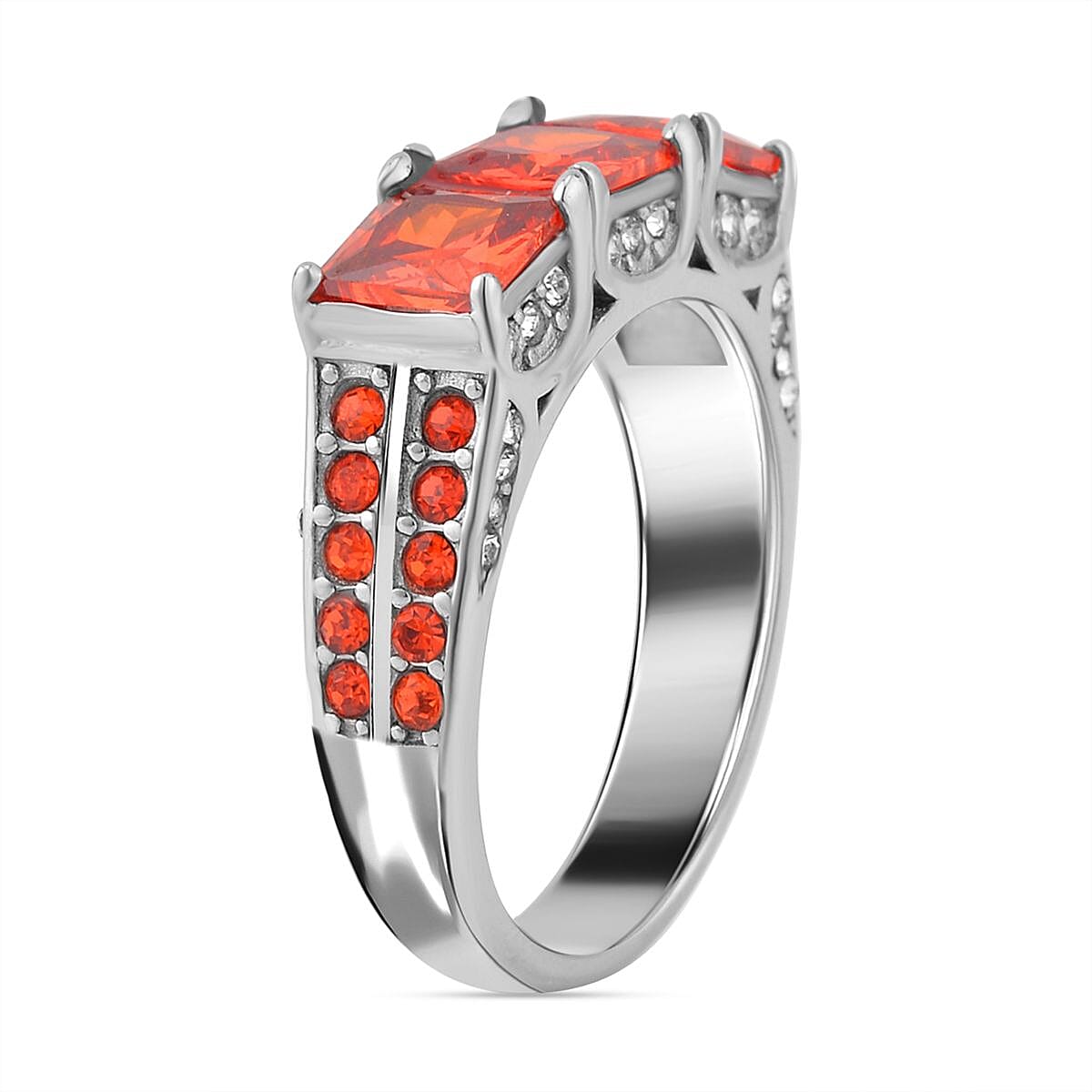 2 Piece Set - Simulated Orange Sapphire Ring and Earrings in Stainless Steel