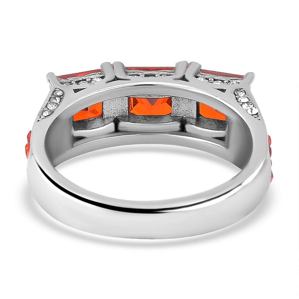 2 Piece Set - Simulated Orange Sapphire Ring and Earrings in Stainless Steel