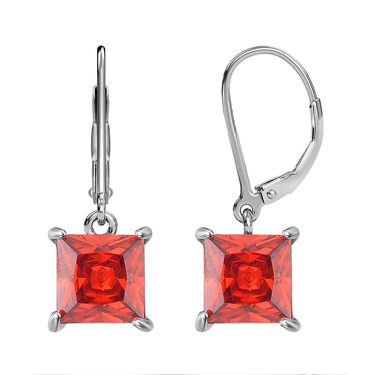 2 Piece Set - Simulated Orange Sapphire Ring and Earrings in Stainless Steel