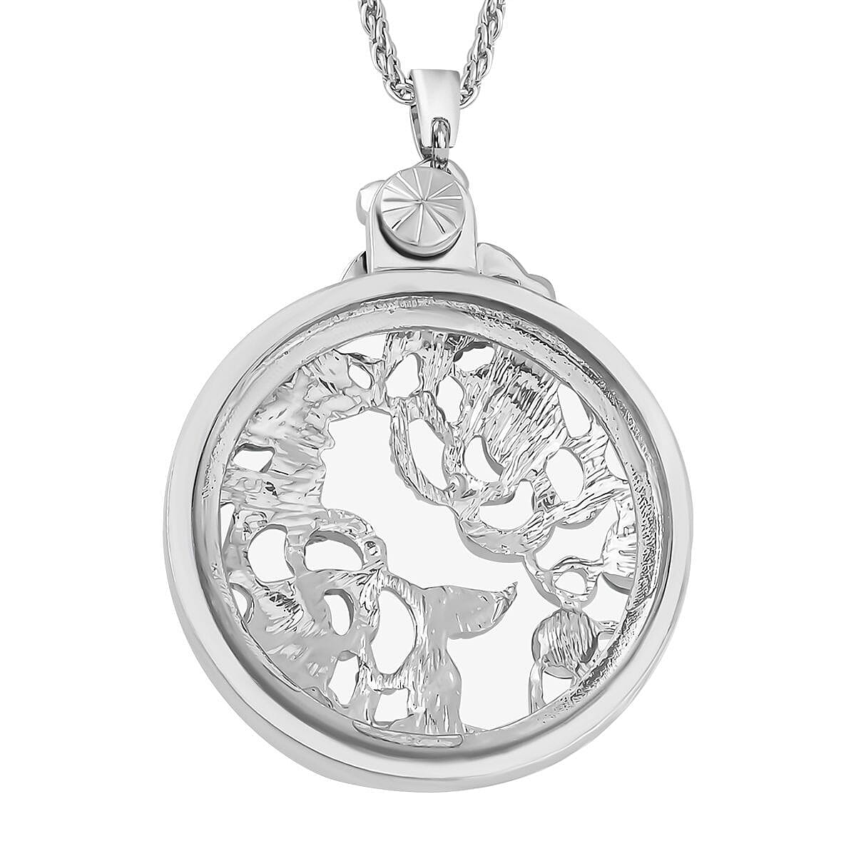 Blue Austrian Crystal and Magnifying Glass Pendant with Chain (Size 24-2 Inch Ext.) in Silver Tone