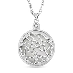 Set of 2 - White Austrian Crystal and Magnifying Glass Mandala Art Floral Pendant with Stainless Steel Chain (Size 24-2 Inch Ext.) in Yellow Gold Tone