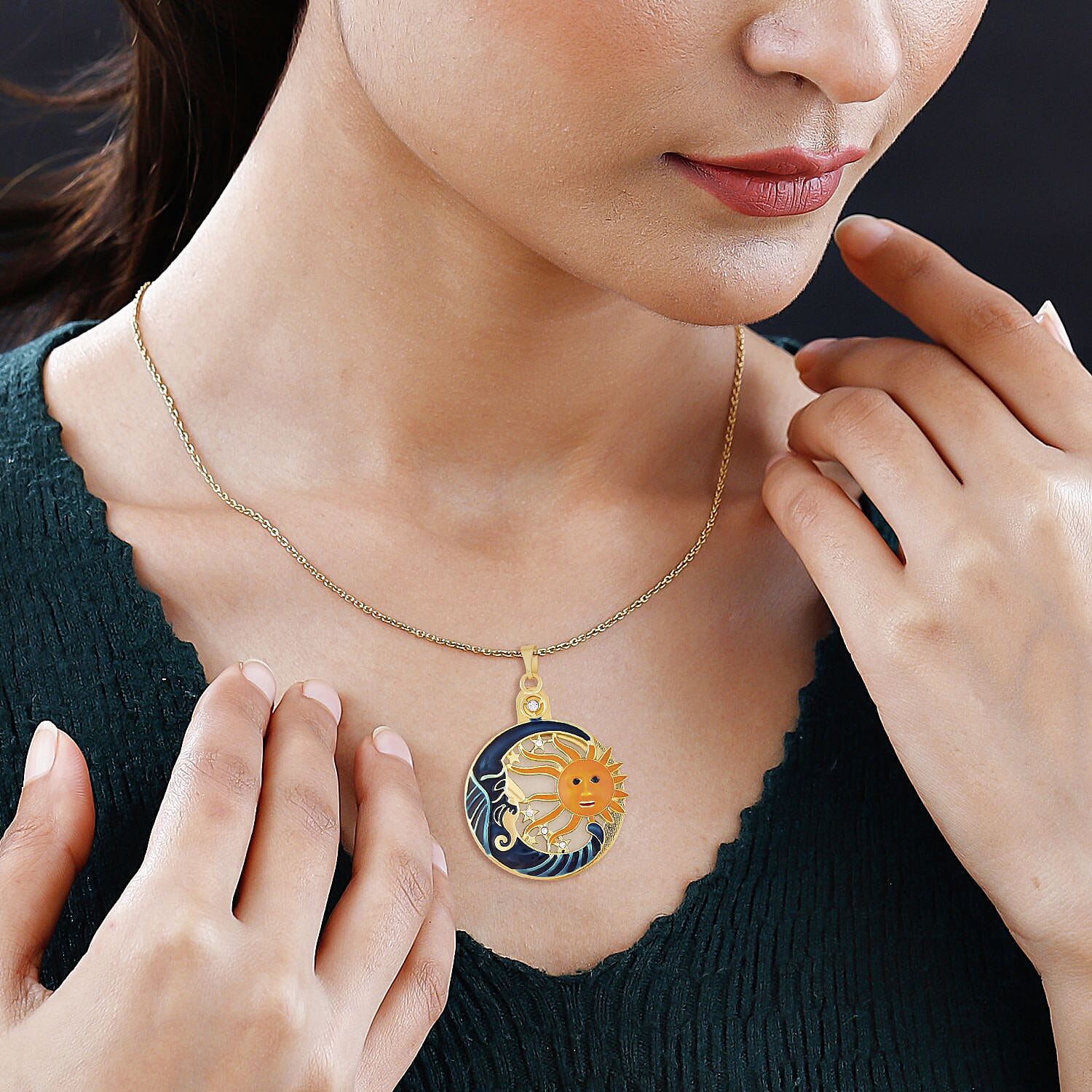 White Austrian Crystal, Black Austrian Crystal and Magnifying Glass Sun Pendant with Chain (Size 24)