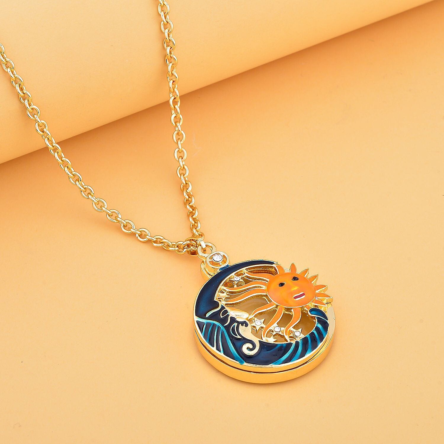 White Austrian Crystal, Black Austrian Crystal and Magnifying Glass Sun Pendant with Chain (Size 24)