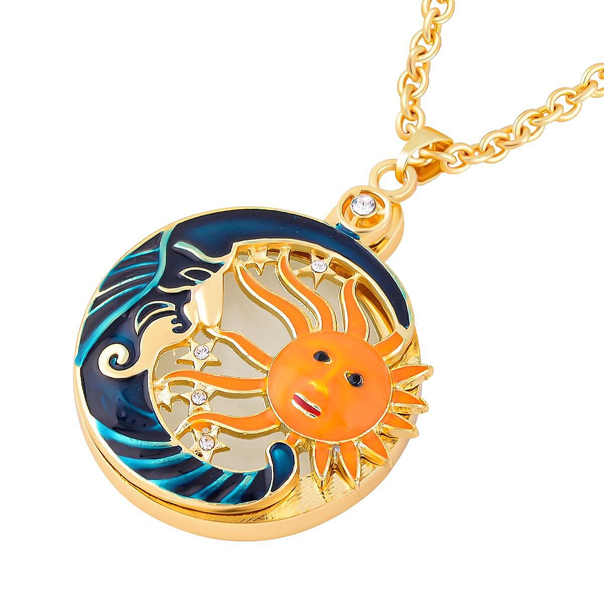 White Austrian Crystal, Black Austrian Crystal and Magnifying Glass Sun Pendant with Chain (Size 24)