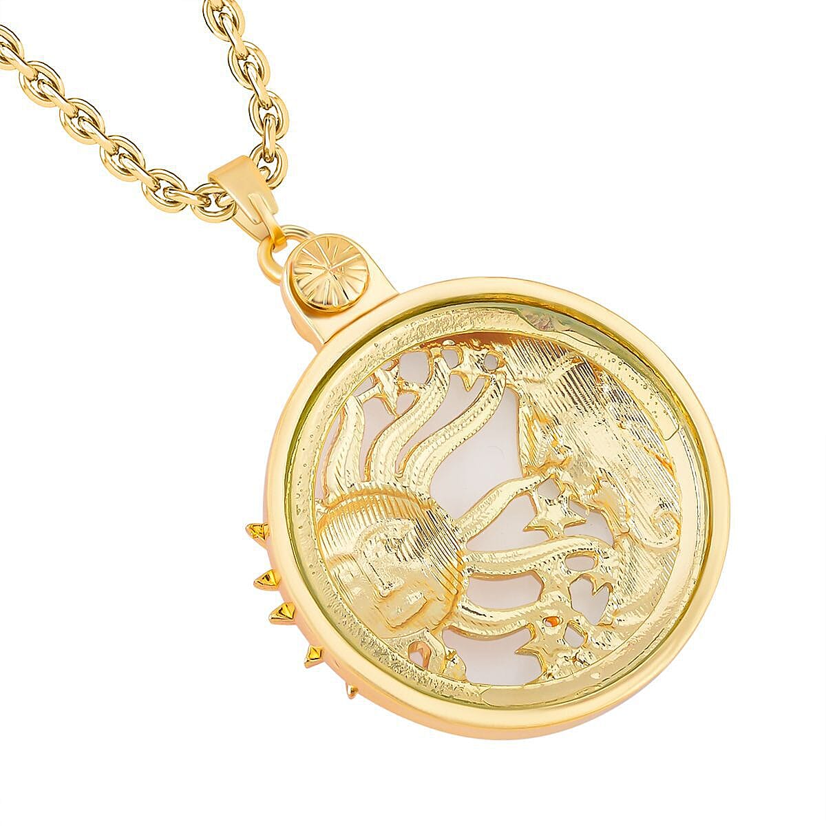 White Austrian Crystal, Black Austrian Crystal and Magnifying Glass Sun Pendant with Chain (Size 24)