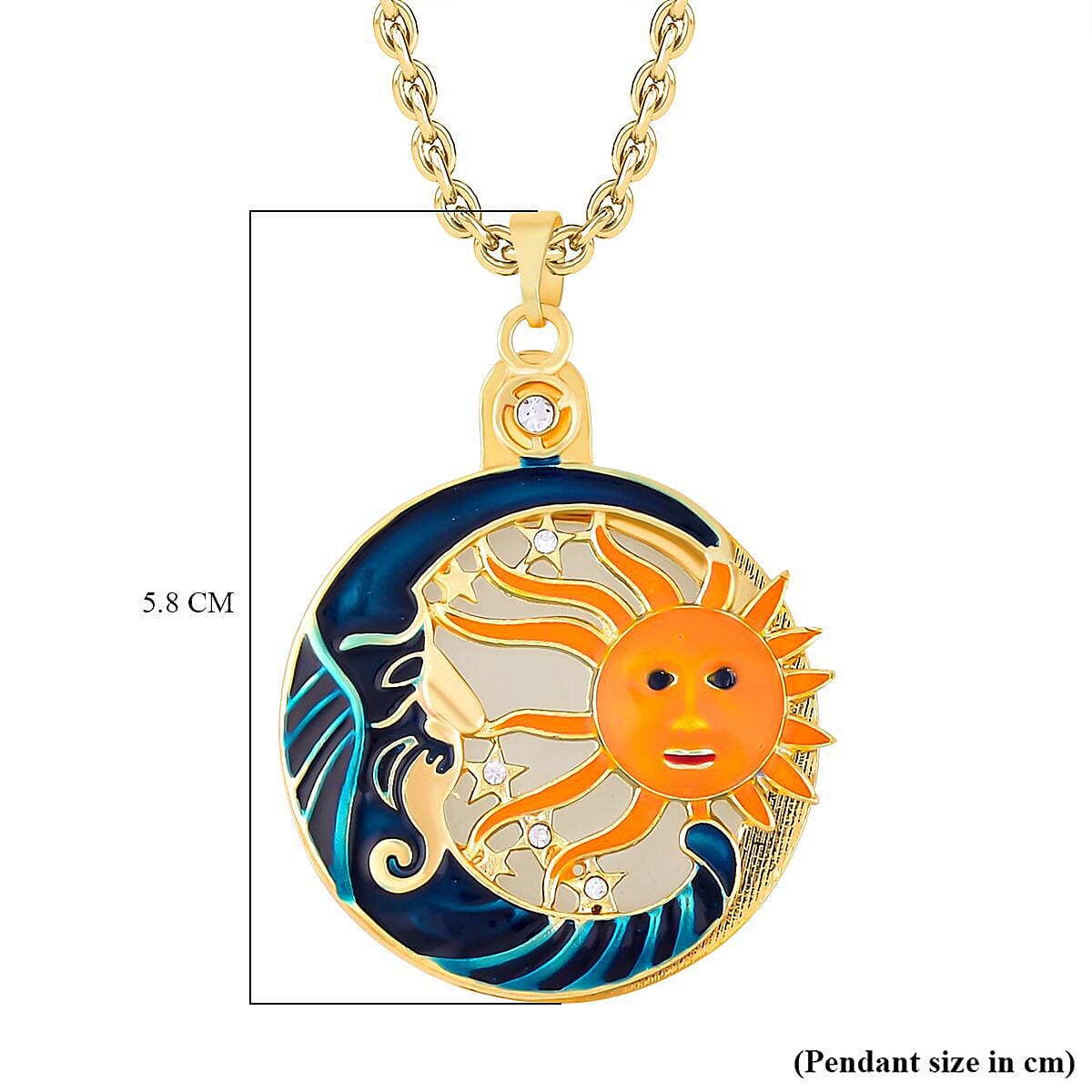 White Austrian Crystal, Black Austrian Crystal and Magnifying Glass Sun Pendant with Chain (Size 24)