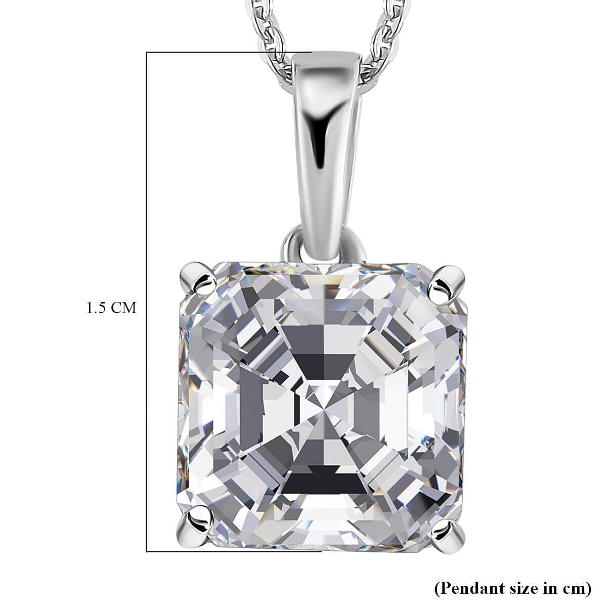 Moissanite (Asscher Cut) Pendant with Chain (Size 20) in Platinum Overlay Sterling Silver 3.83 Ct.