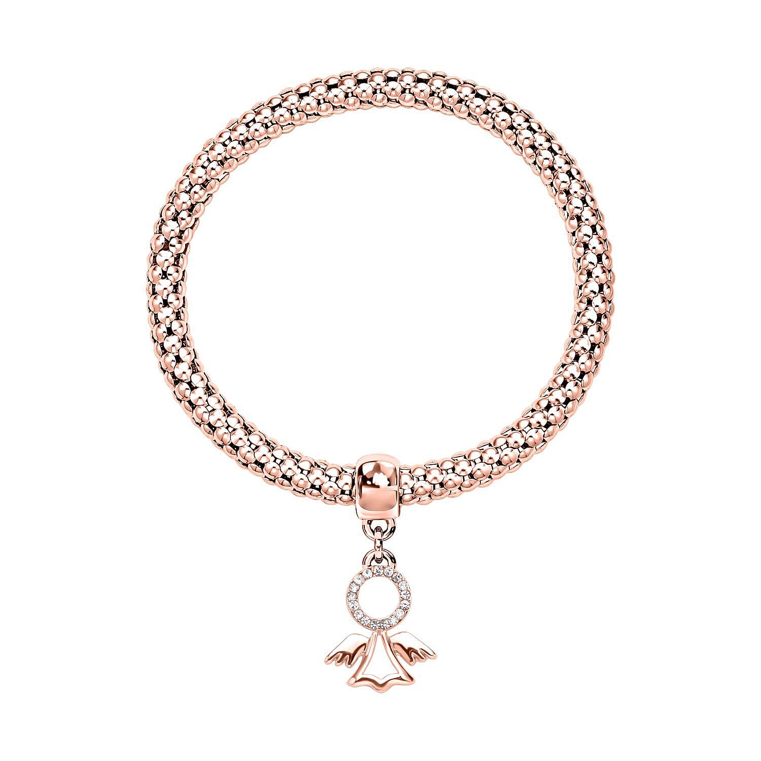 Set of 3 - White Austrian Crystal Pave Bracelets (Size 7.5 Stretchable) With Charms in Three-Tone