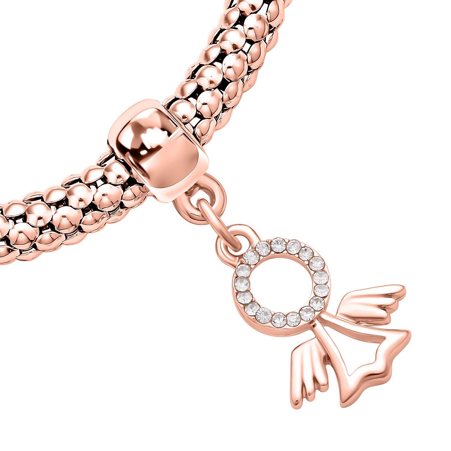 Set of 3 - White Austrian Crystal Pave Bracelets (Size 7.5 Stretchable) With Charms in Three-Tone