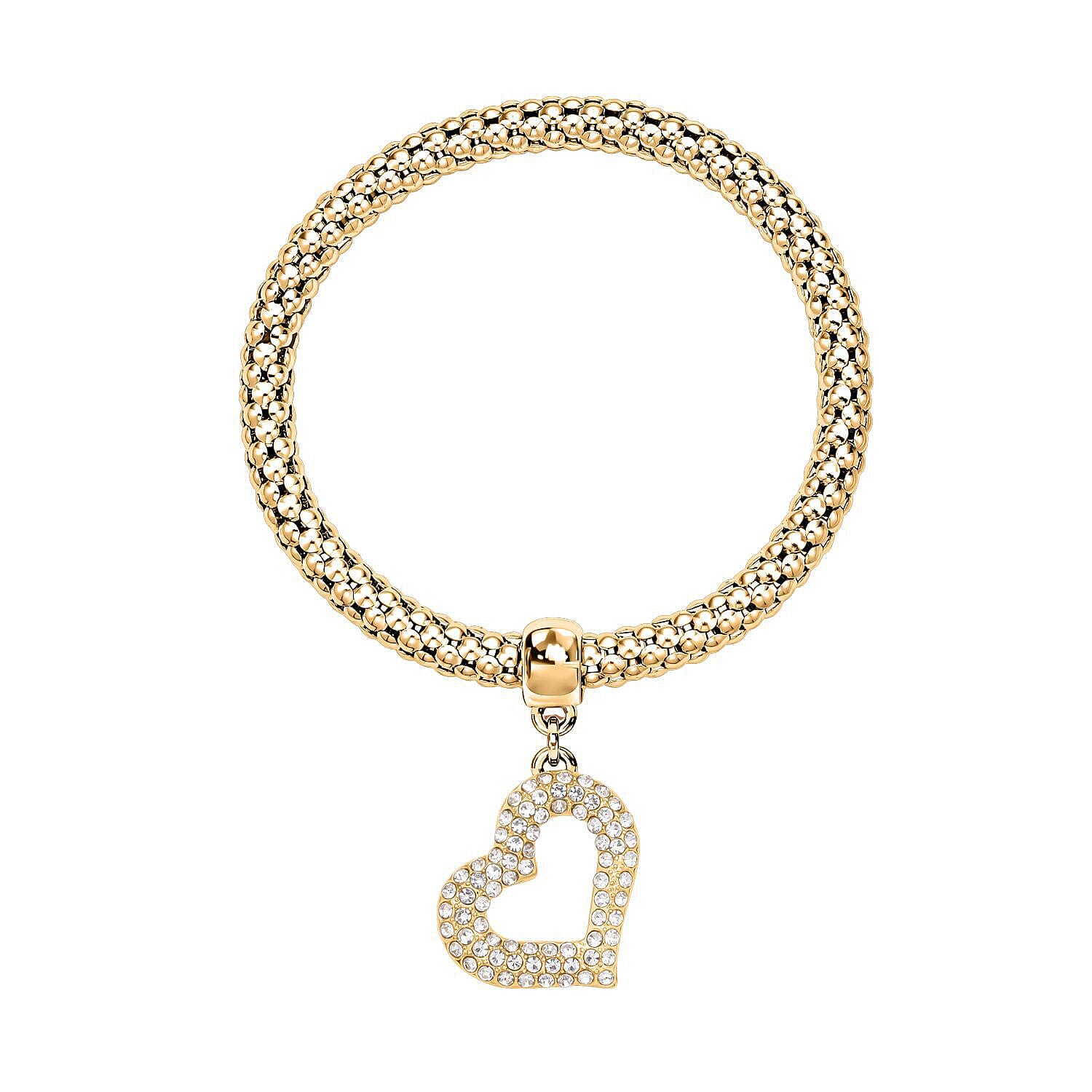 Set of 3 - White Austrian Crystal Pave Bracelets (Size 7.5 Stretchable) With Charms in Three-Tone