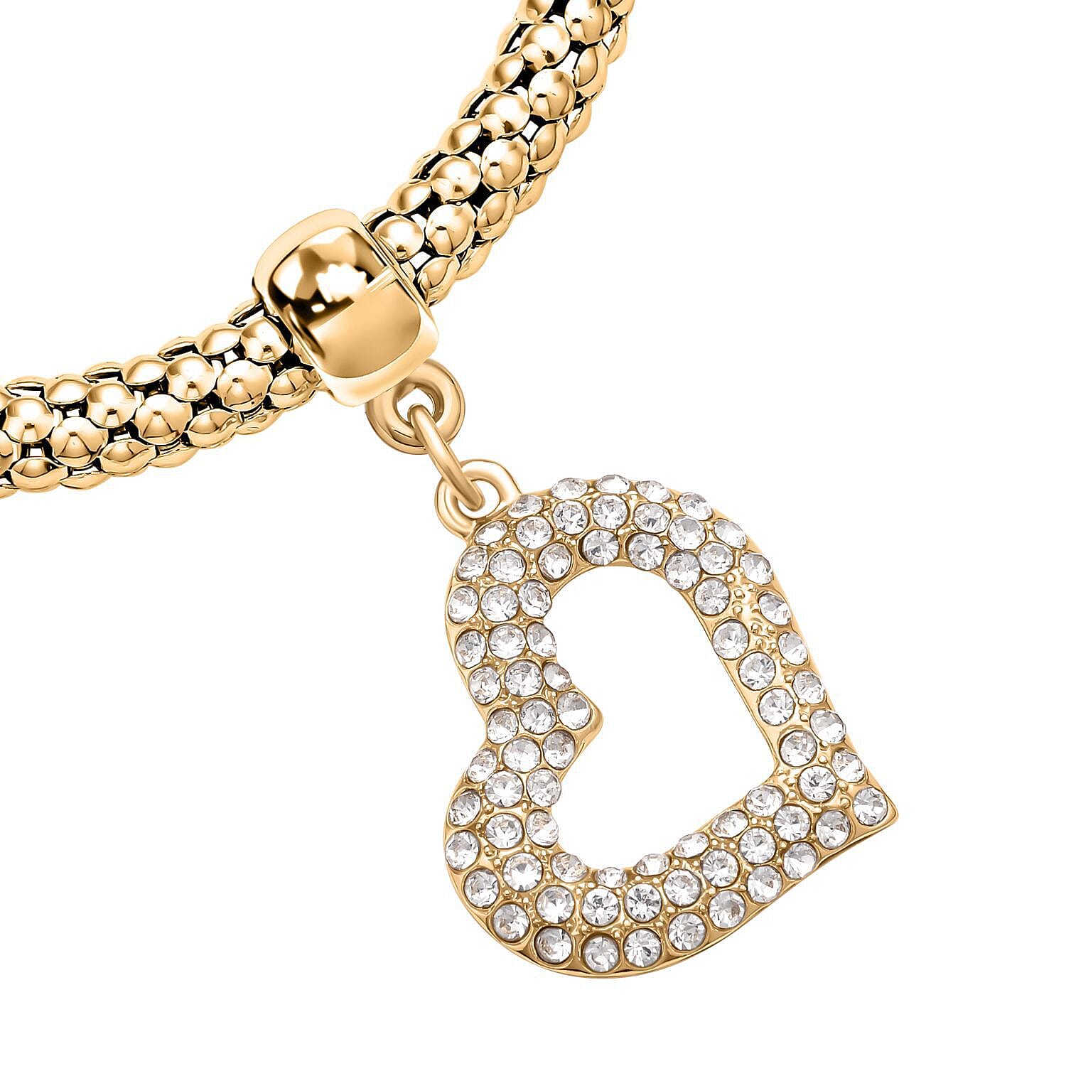 Set of 3 - White Austrian Crystal Pave Bracelets (Size 7.5 Stretchable) With Charms in Three-Tone