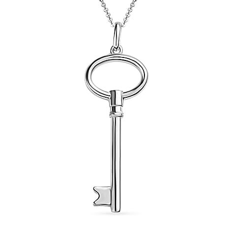 Platinum Overlay Sterling Silver Key Pendant with Chain (Size - 20), Silver Wt. 5.10 Gms