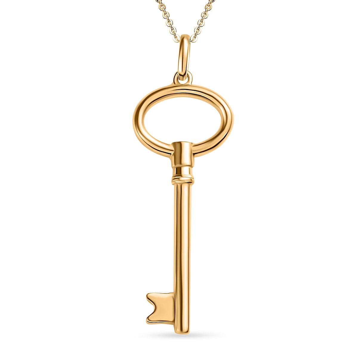 18K Yellow Gold Vermeil Plated Sterling Silver Key Pendant with Chain (Size - 20), Silver Wt. 5.10 Gms