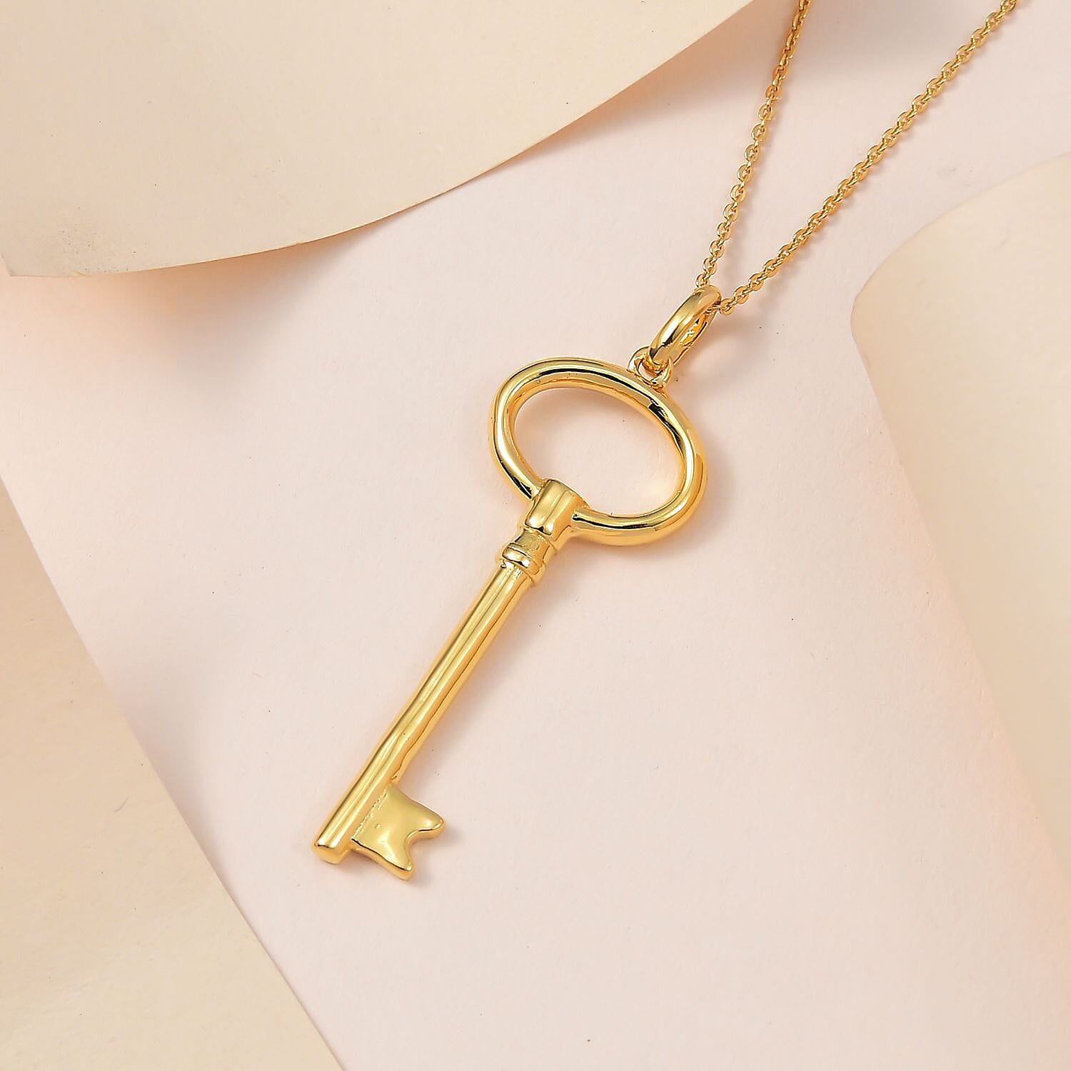 18K Yellow Gold Vermeil Plated Sterling Silver Key Pendant with Chain (Size - 20), Silver Wt. 5.10 Gms