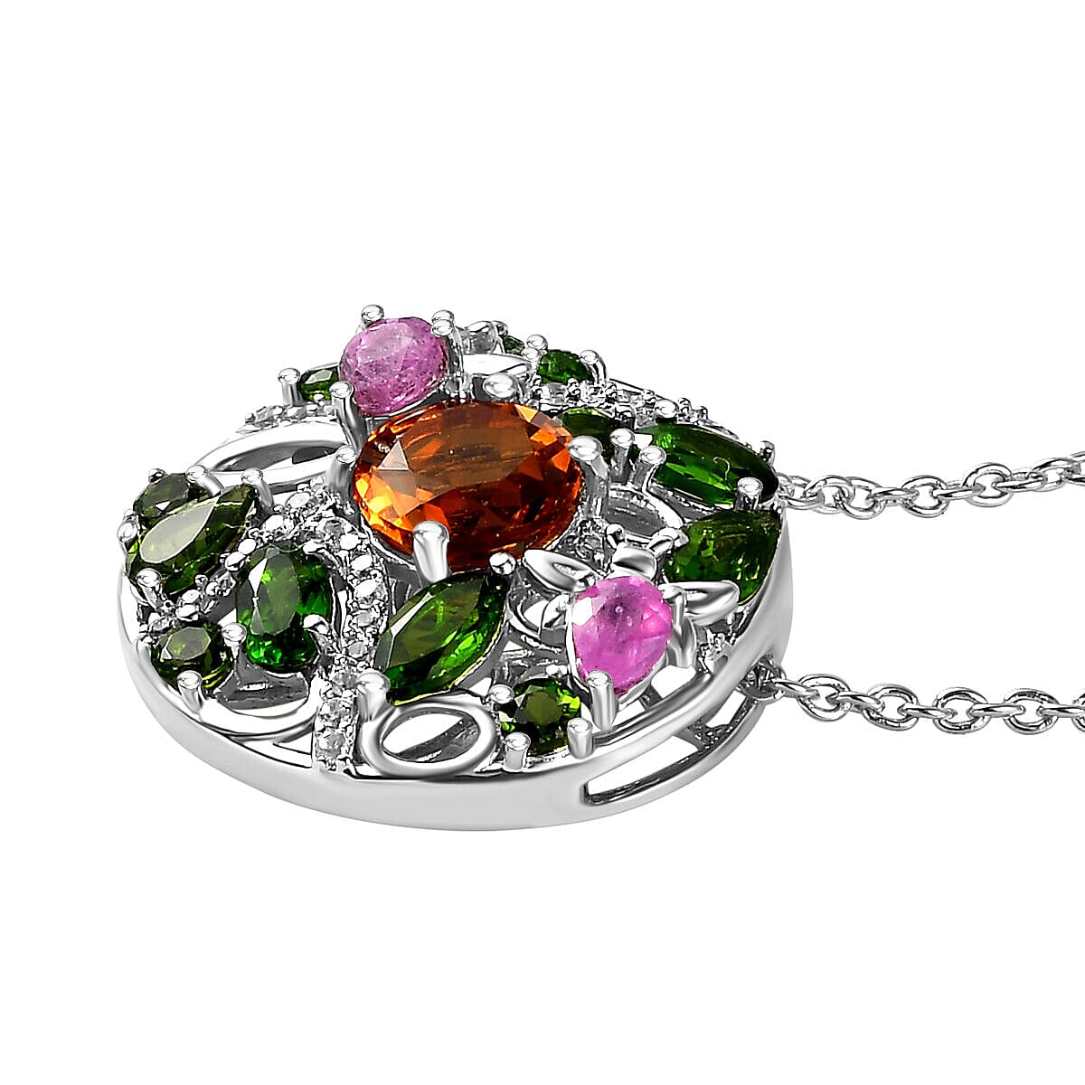 GP Italian Garden Collection - Madeira Citrine, Natural Chrome Diopside & Multi Gemstone Pendant with Chain (Size 20) in Platinum Overlay Sterling Silver 4.12 Ct, Silver Wt 6.50 GM