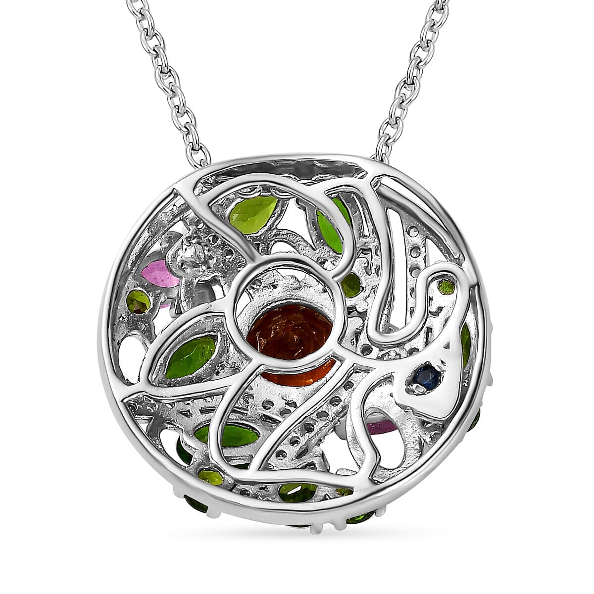 GP Italian Garden Collection - Madeira Citrine, Natural Chrome Diopside & Multi Gemstone Pendant with Chain (Size 20) in Platinum Overlay Sterling Silver 4.12 Ct, Silver Wt 6.50 GM
