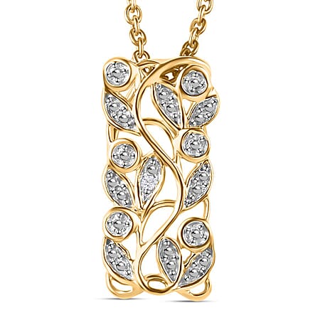 Diamond Pendant with Chain (Size 20) in 18K Vermeil Yellow Gold Plated and Platinum Overlay Sterling Silver