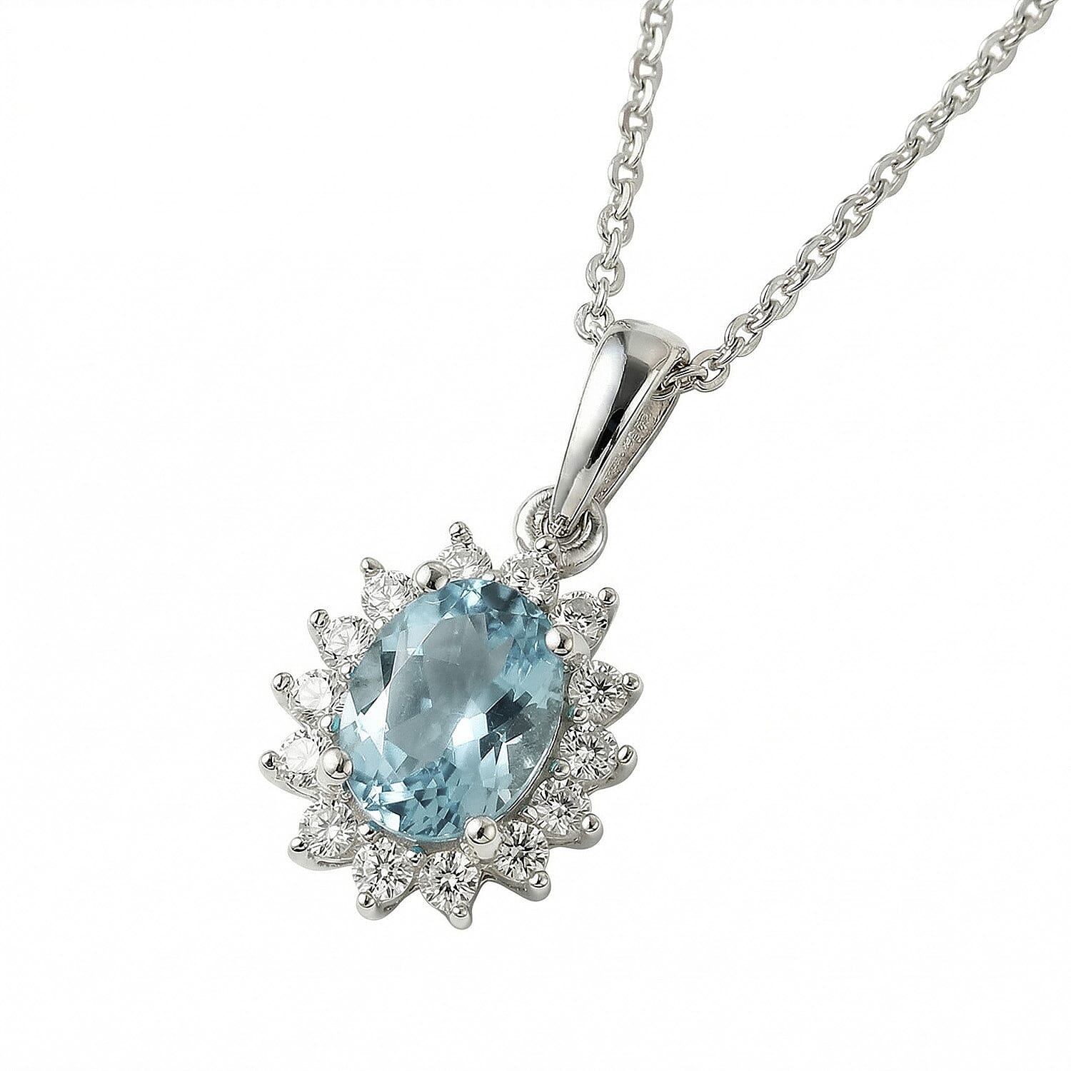 Aquamarine and Natural Zircon Pendant with Chain (Size 20) in Platinum Overlay Sterling Silver 1.12 Ct.