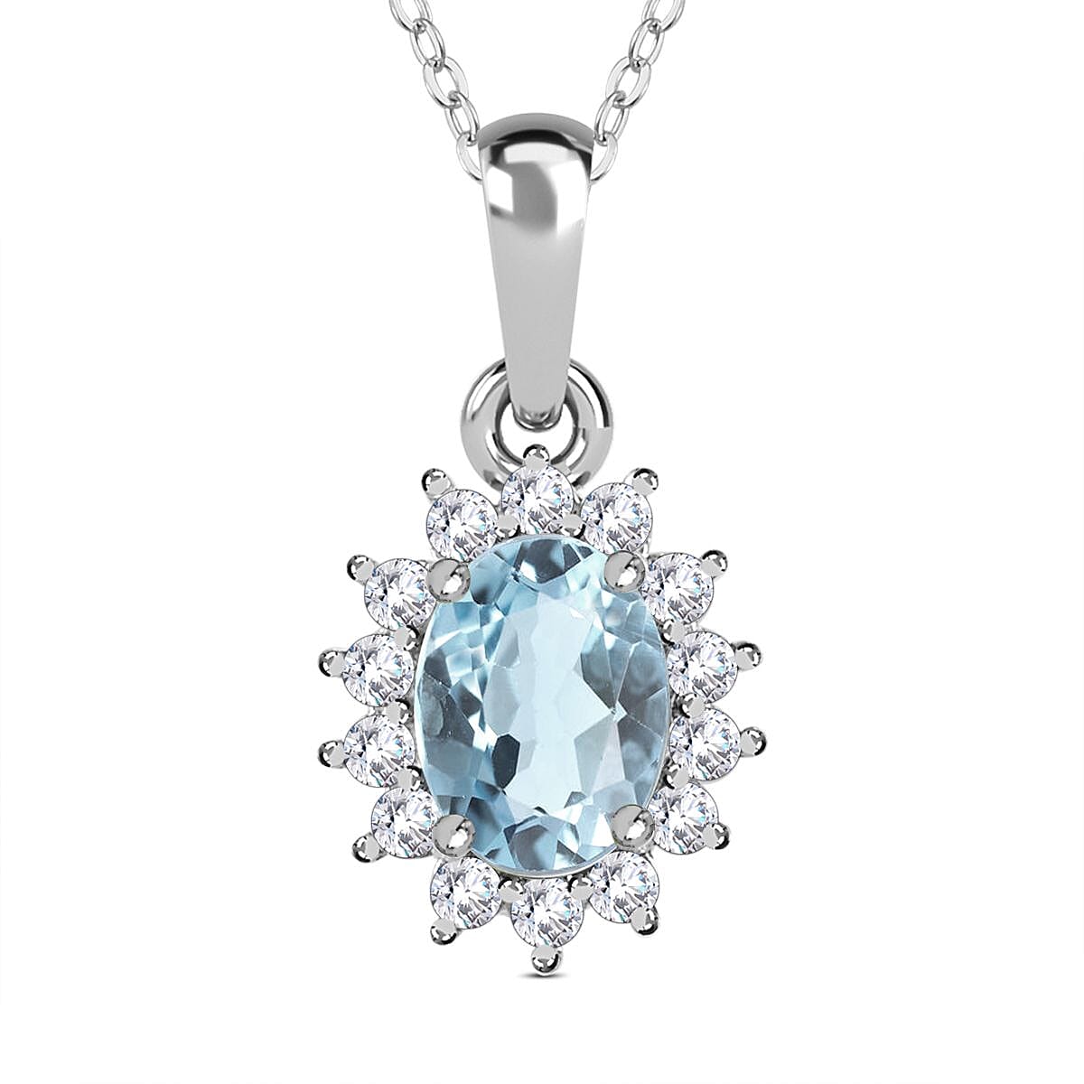 Aquamarine and Natural Zircon Pendant with Chain (Size 20) in Platinum Overlay Sterling Silver 1.12 Ct.