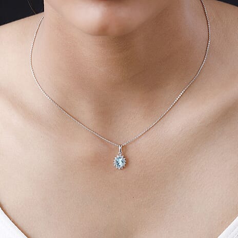 Aquamarine and Natural Zircon Pendant with Chain (Size 20) in Platinum Overlay Sterling Silver 1.12 Ct.