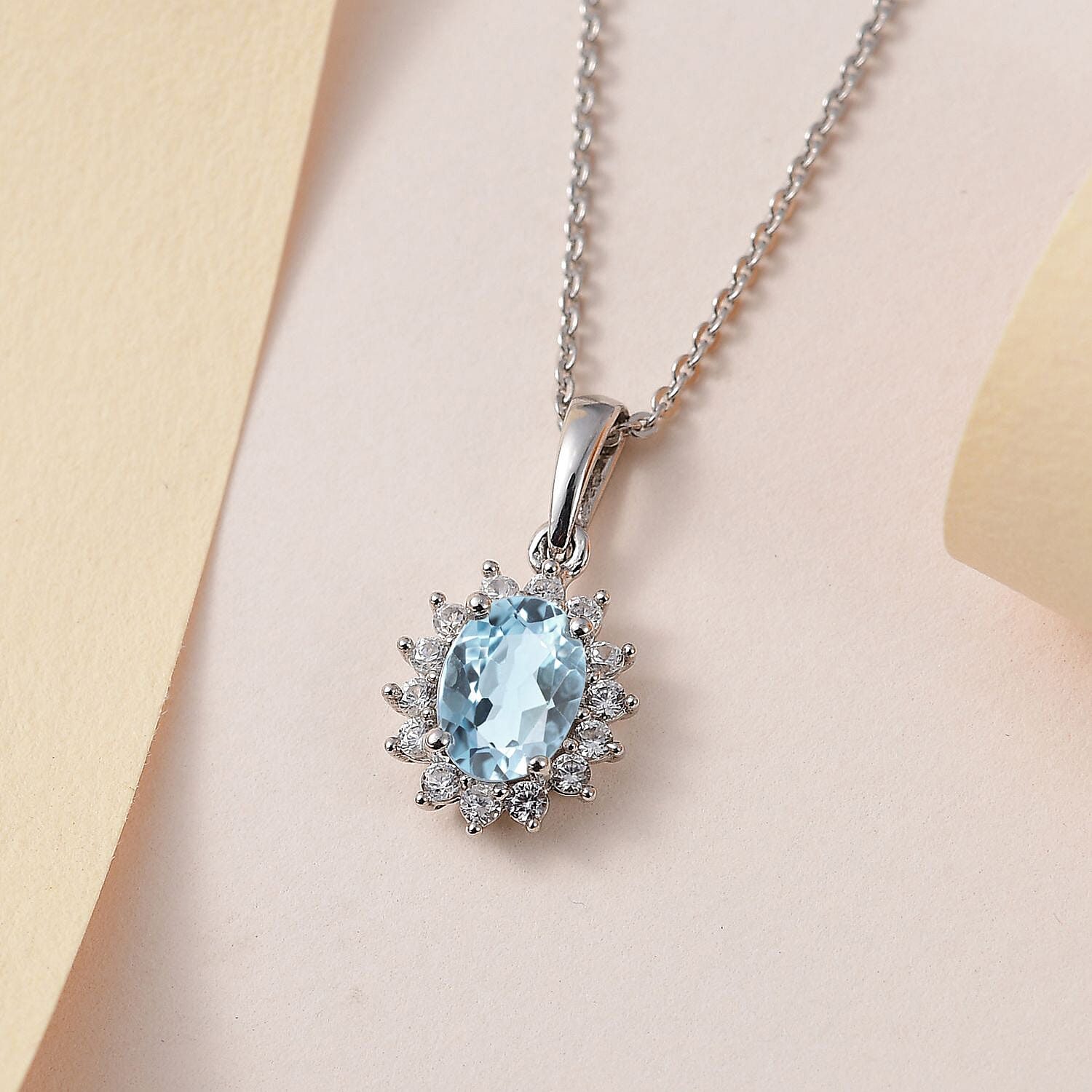 Aquamarine and Natural Zircon Pendant with Chain (Size 20) in Platinum Overlay Sterling Silver 1.12 Ct.