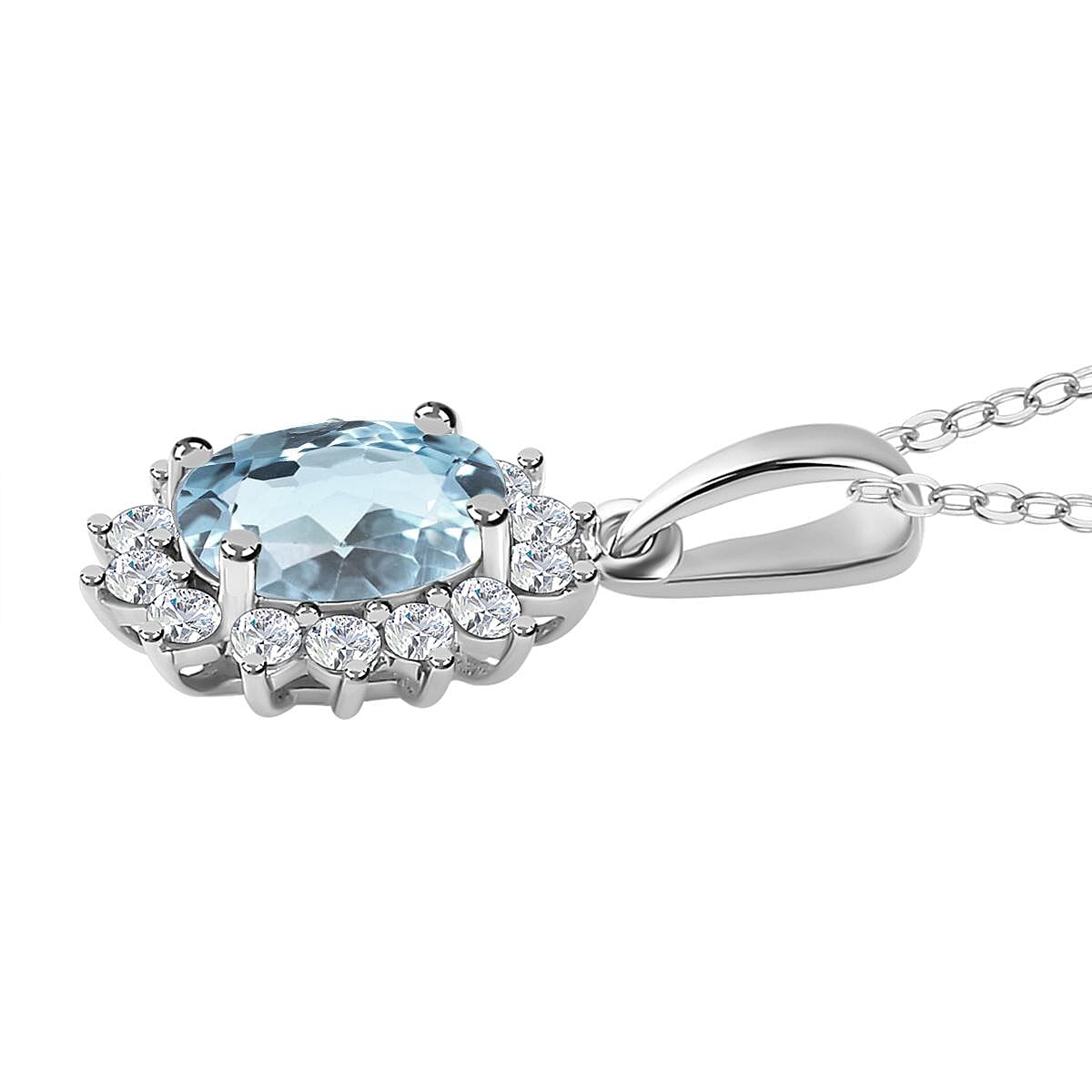 Aquamarine and Natural Zircon Pendant with Chain (Size 20) in Platinum Overlay Sterling Silver 1.12 Ct.