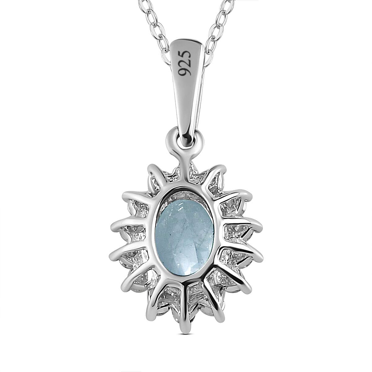 Aquamarine and Natural Zircon Pendant with Chain (Size 20) in Platinum Overlay Sterling Silver 1.12 Ct.