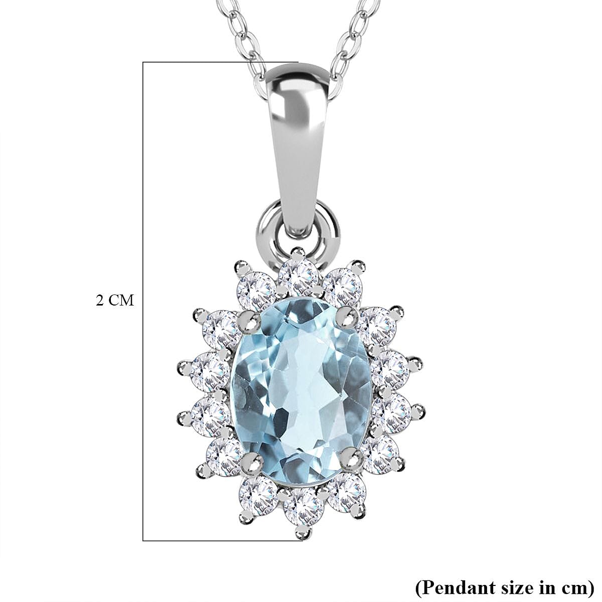 Aquamarine and Natural Zircon Pendant with Chain (Size 20) in Platinum Overlay Sterling Silver 1.12 Ct.