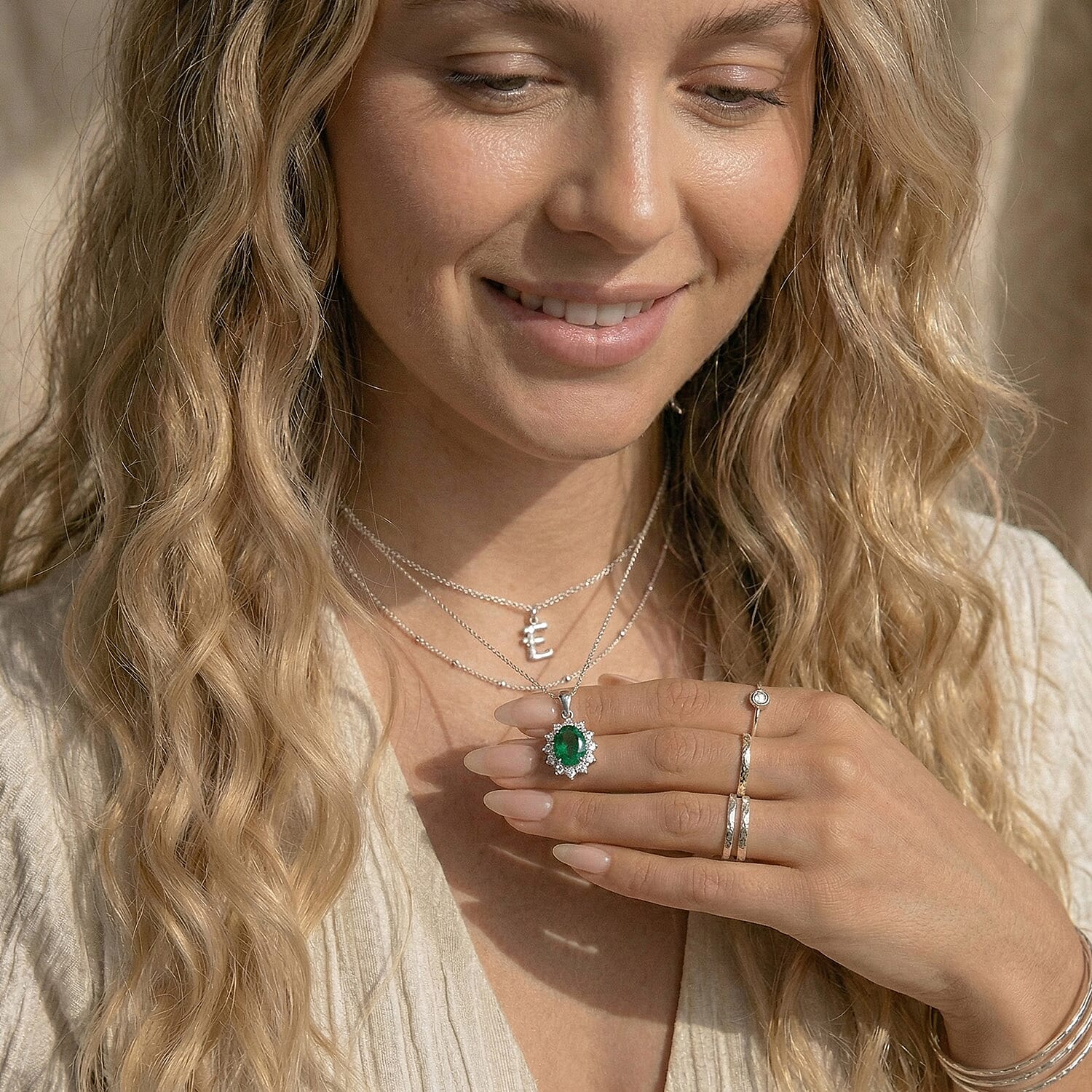 Socoto Emerald and Natural Zircon Halo Pendant with Chain (Size 20) in Platinum Overlay Sterling Silver 1.05 Ct