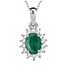 Socoto Emerald May Birthstone and Natural Zircon Halo Pendant with Chain (Size 20) in Platinum Overlay Sterling Silver