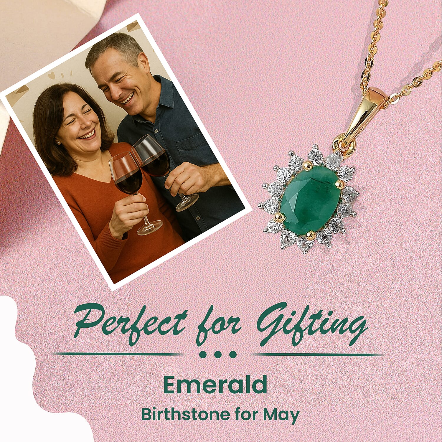 Emerald and Natural Zircon Halo Pendant with Chain (Size 20) in 18K Yellow Gold Vermeil Plated Sterling Silver 1.03 Ct