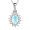 Amethyst and Natural Zircon Halo Pendant with Chain (Size 20) in Platinum Overlay Sterling Silver 1.00 Ct.