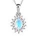 Socoto Emerald May Birthstone and Natural Zircon Halo Pendant with Chain (Size 20) in Platinum Overlay Sterling Silver