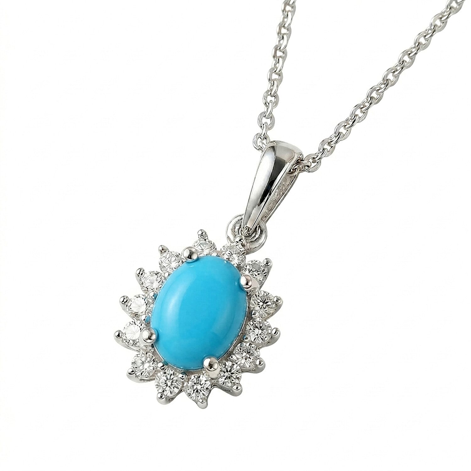 Arizona Sleeping Beauty Turquoise and Natural Cambodian Zircon Pendant with Chain (Size - 20) in Platinum Overlay Sterling Silver 0.99 Ct.