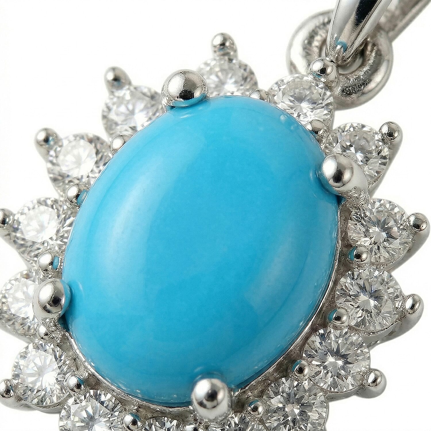 Arizona Sleeping Beauty Turquoise and Natural Cambodian Zircon Pendant with Chain (Size - 20) in Platinum Overlay Sterling Silver 0.99 Ct.