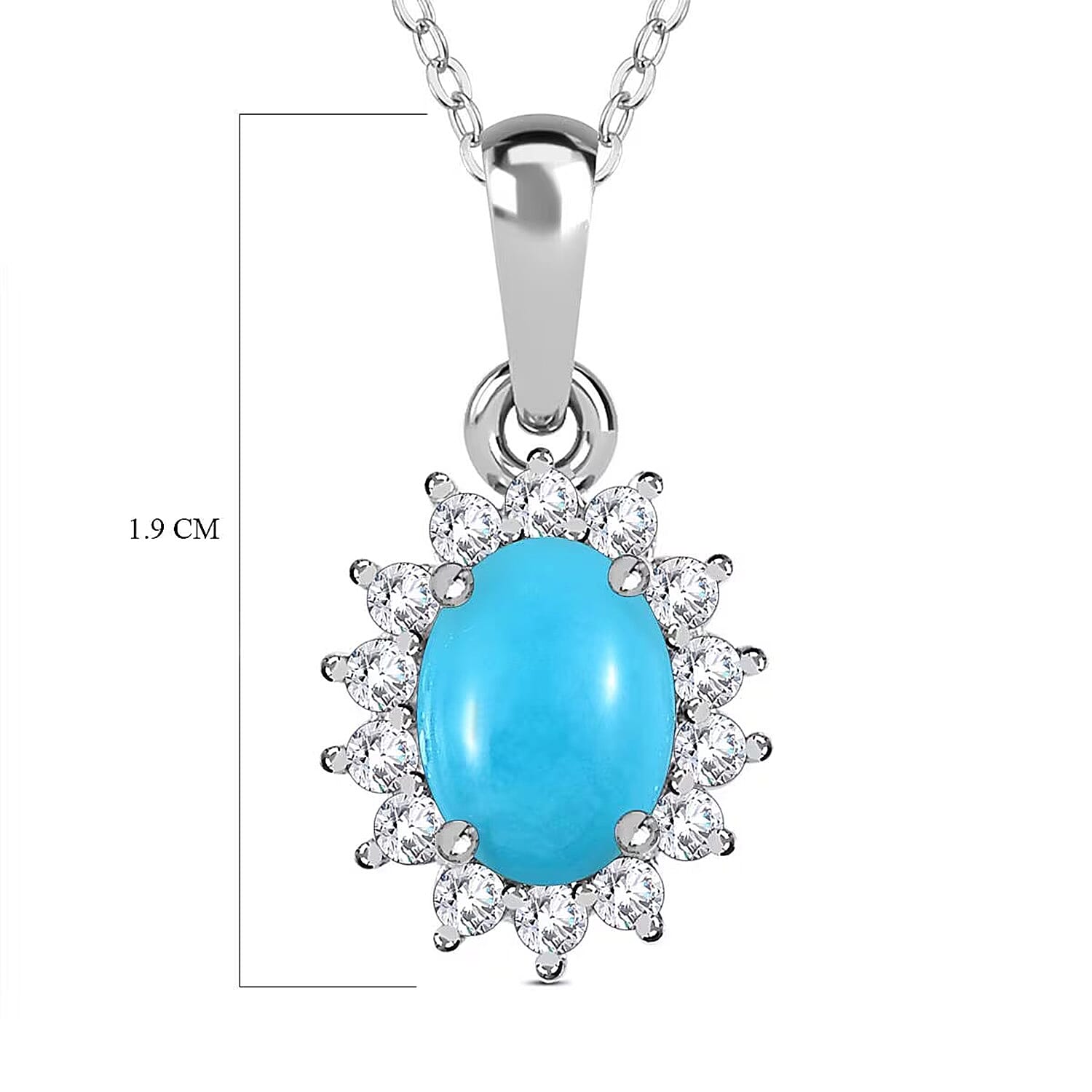 Arizona Sleeping Beauty Turquoise and Natural Cambodian Zircon Pendant with Chain (Size - 20) in Platinum Overlay Sterling Silver 0.99 Ct.