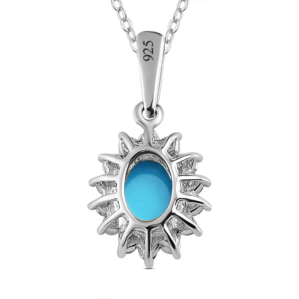 Arizona Sleeping Beauty Turquoise and Natural Cambodian Zircon Pendant with Chain (Size - 20) in Platinum Overlay Sterling Silver 0.99 Ct.