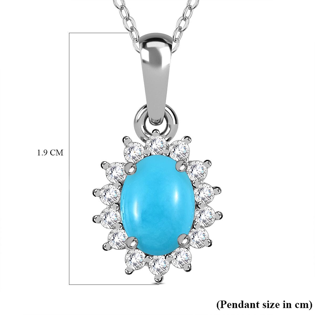 Arizona Sleeping Beauty Turquoise and Natural Cambodian Zircon Pendant with Chain (Size - 20) in Platinum Overlay Sterling Silver 0.99 Ct.