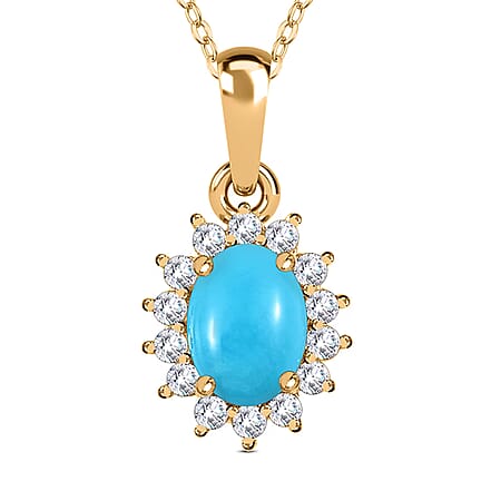 Arizona Sleeping Beauty Turquoise December Birthstone and Natural Zircon Halo Pendant with Chain (Size - 20) in 18K Vermeil Yellow Gold Plated Sterling Silver Arizona Sleeping Beauty Turquoise December Birthstone and Natural Zircon Halo Pendant with Chain (Size - 20) in 18K Vermeil Yellow Gold Plated Sterling Silver