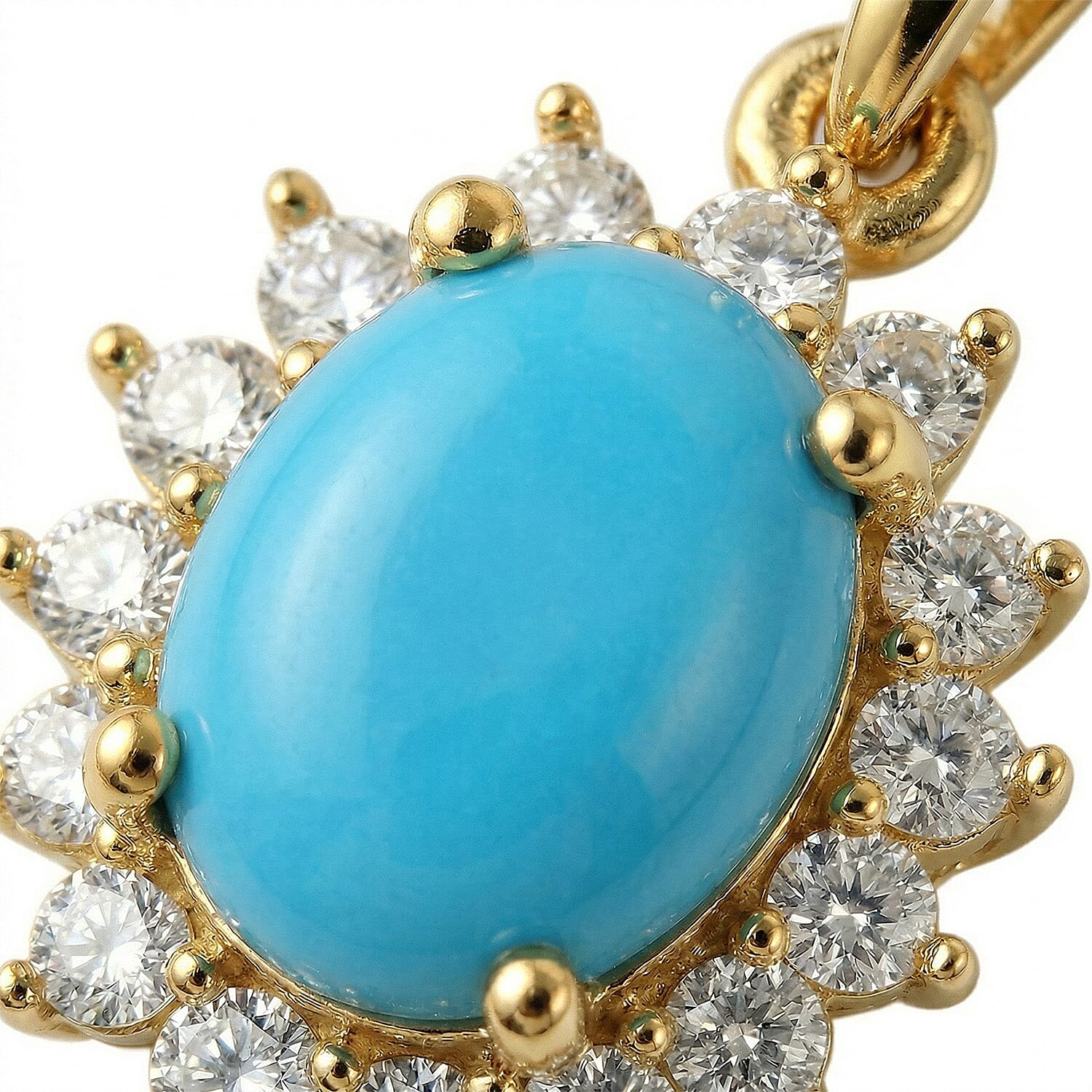 Arizona Sleeping Beauty Turquoise and Natural Cambodian Zircon Pendant with Chain (Size - 20) in 18K Vermeil Yellow Gold Plated Sterling Silver 0.99 Ct.