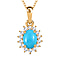Arizona Sleeping Beauty Turquoise and Natural Cambodian Zircon Pendant with Chain (Size - 20) in 18K Vermeil Yellow Gold Plated Sterling Silver 0.99 Ct.