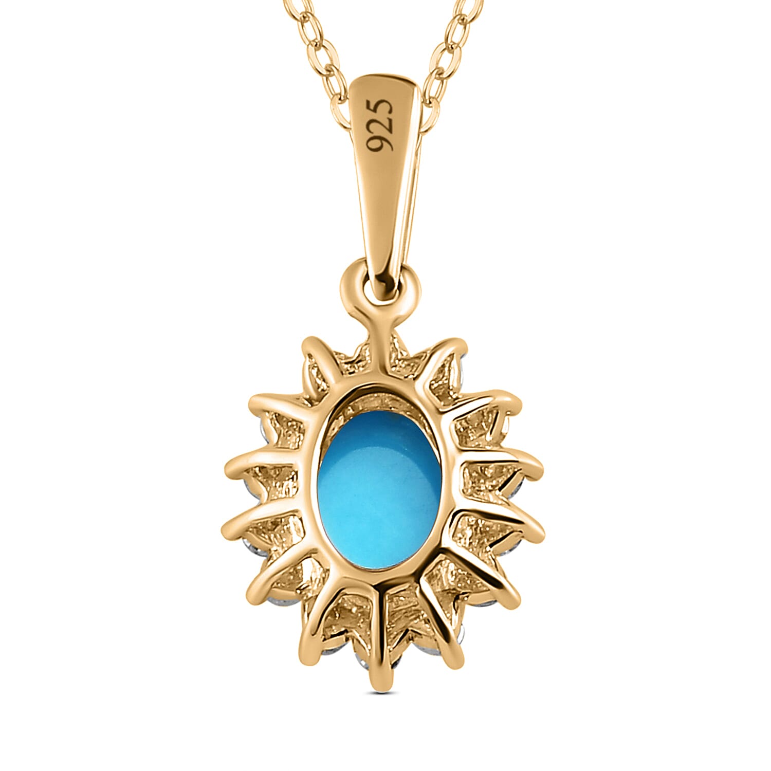 Arizona Sleeping Beauty Turquoise and Natural Cambodian Zircon Pendant with Chain (Size - 20) in 18K Vermeil Yellow Gold Plated Sterling Silver 0.99 Ct.