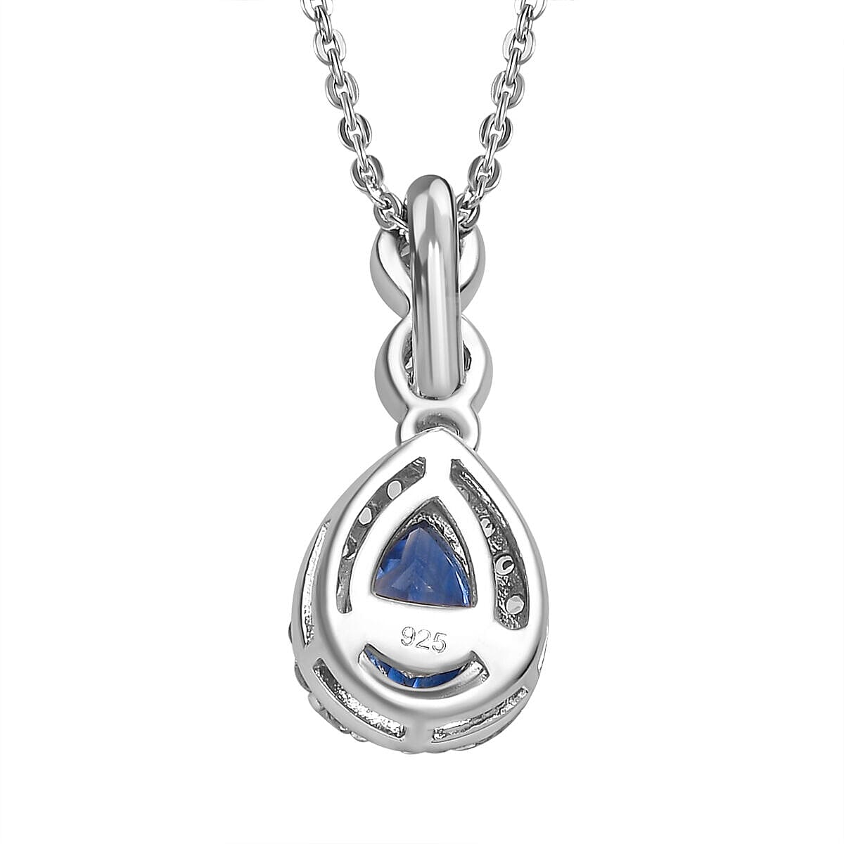 Natural Kashmir Blue Kyanite and Natural Zircon Drop Pendant with Chain (Size - 20) in Platinum Overlay Sterling Silver 1.15 Ct.