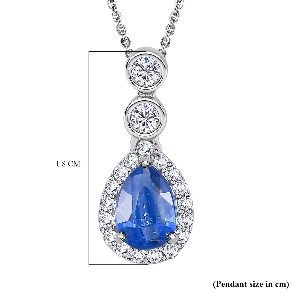 Natural Kashmir Blue Kyanite and Natural Zircon Drop Pendant with Chain (Size - 20) in Platinum Overlay Sterling Silver 1.15 Ct.