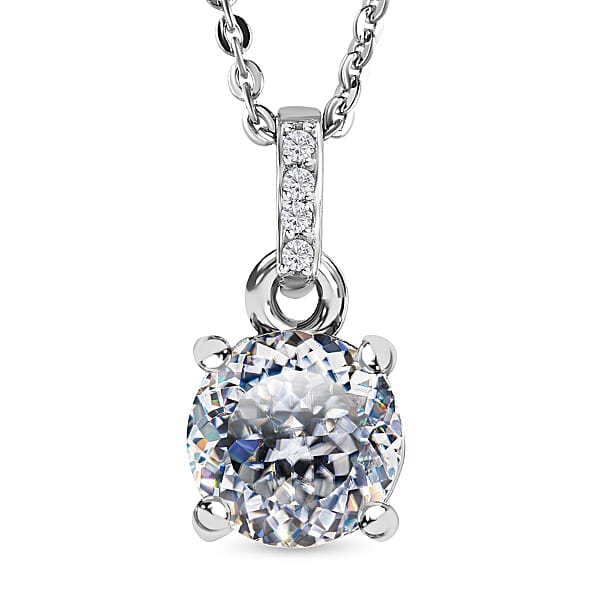 Moissanite Pendant with Chain (Size 20) in Platinum Overlay Sterling