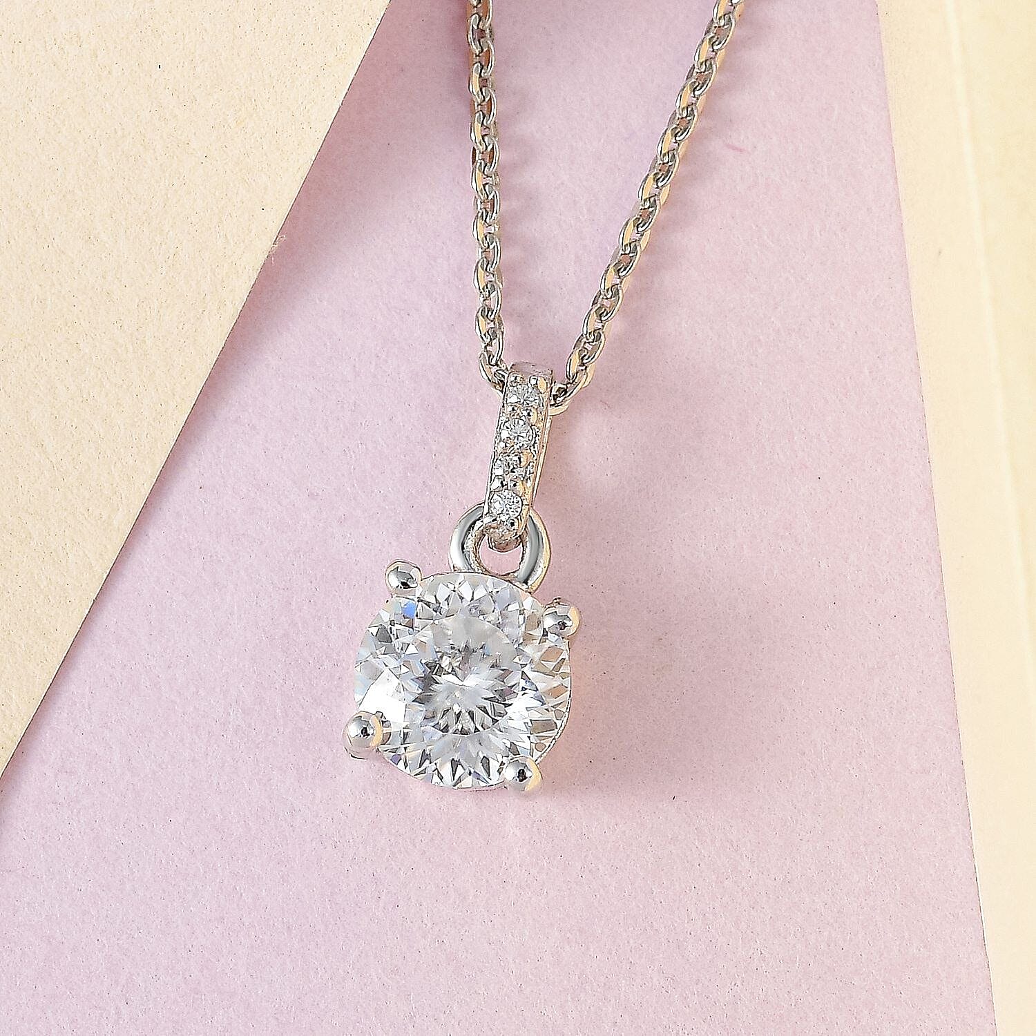 Moissanite Pendant with Chain (Size 20) in Platinum Overlay Sterling Silver 1.020 Ct