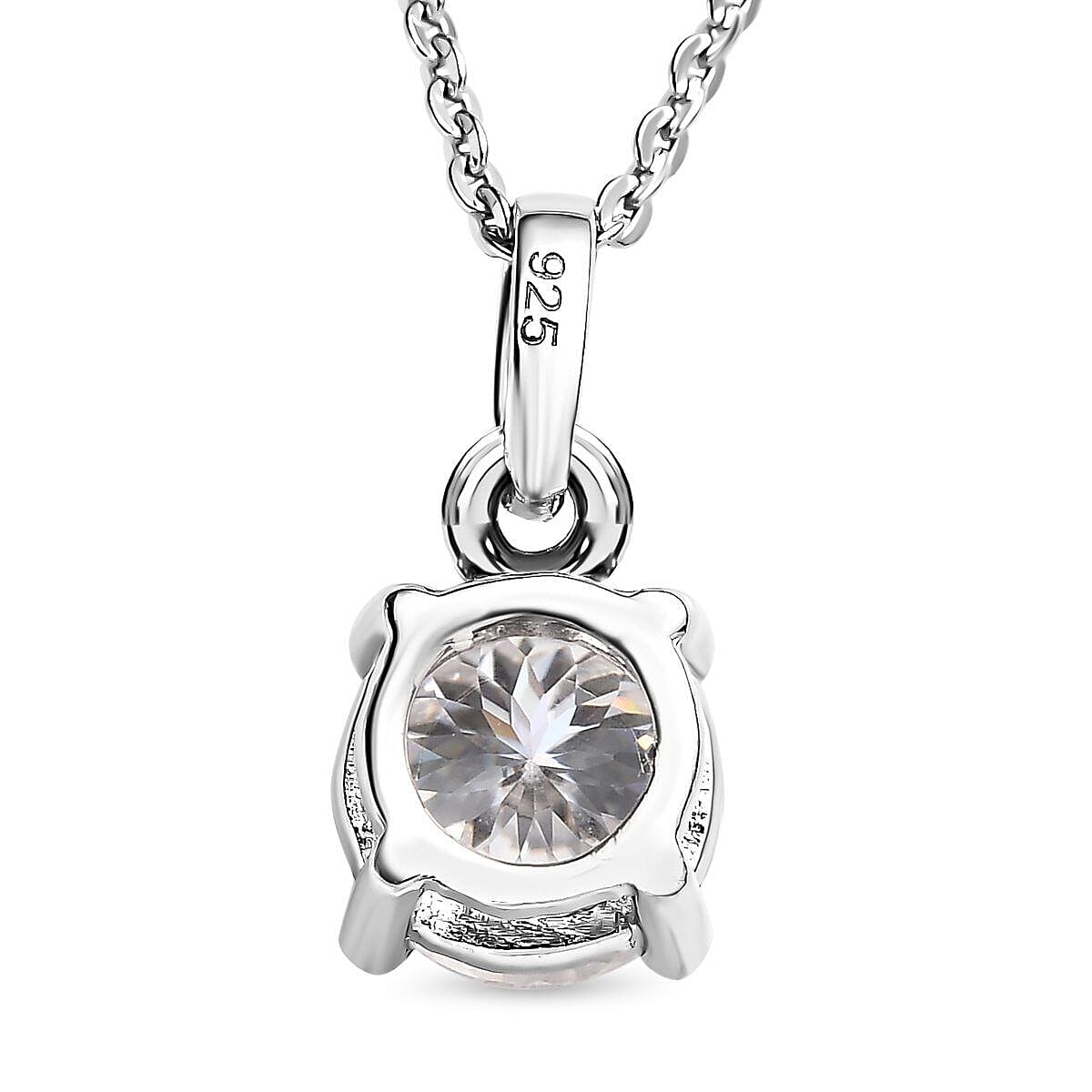 Moissanite Pendant with Chain (Size 20) in Platinum Overlay Sterling Silver 1.020 Ct