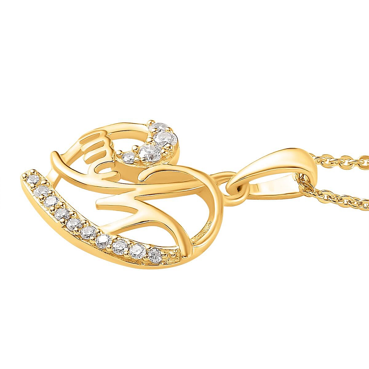 Moissanite Mom Heart Pendant with Chain (Size - 20) in 18K Yellow Gold Vermeil Plated Sterling Silver